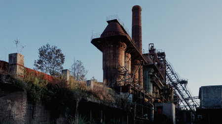 Abandoned factory in the middle of the forest. Toned.の写真素材