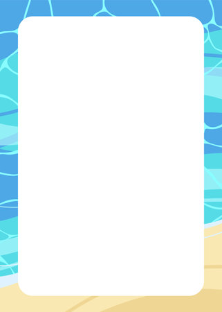 Summer template frame decorated with water sea, sand. Vector illustration isolated.のイラスト素材