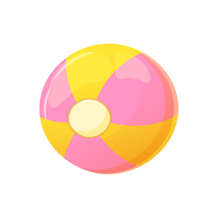 Colorful beach ball. Yellow and purple ball in cartoon style. Vector illustration isolated on white background.のイラスト素材