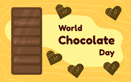 World chocolate day design template. Chocolate blocks. Post with chocolate desserts. Vector illustration in cartoon style.のイラスト素材