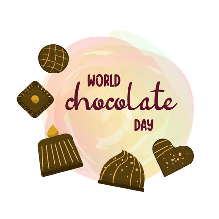 World chocolate day design sticker. Chocolate blocks in cartoon style. Vector illustration isolated on white background.のイラスト素材