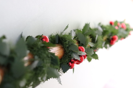 Christmas Decoration wrapped around staircaseの写真素材
