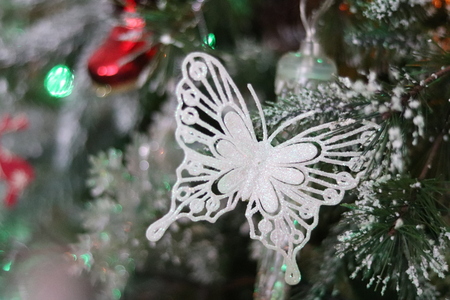 Sparkly White Butterfly Christmas Tree Decorationの写真素材