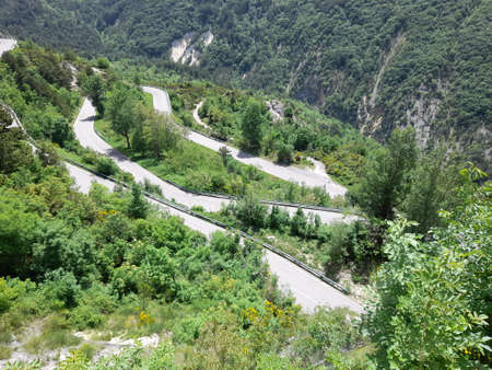 Mountain serpentine road in the Alpes-de-Haute-Provence.