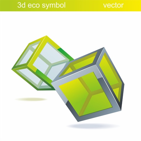   blue  cube  with green glass. Eco symbol.のイラスト素材