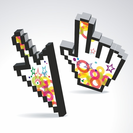 set of 3d and pixel cursors with color patternのイラスト素材