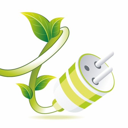Green plug with leaf on white. Eco symbol.のイラスト素材