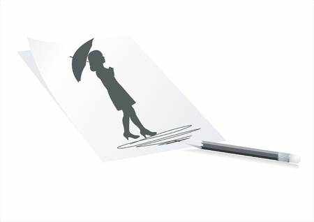 the girl coming with umbrella, it is raining. のイラスト素材