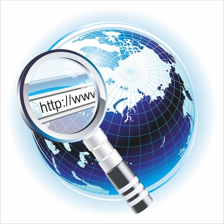 Earth with magnifying glass on a white background のイラスト素材