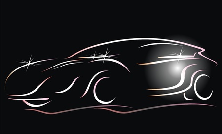 White silhouette of car sedan on black background.のイラスト素材