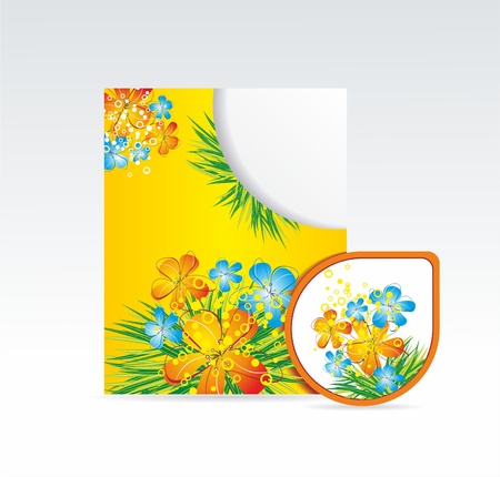 bright folder and sticker with flowers.のイラスト素材