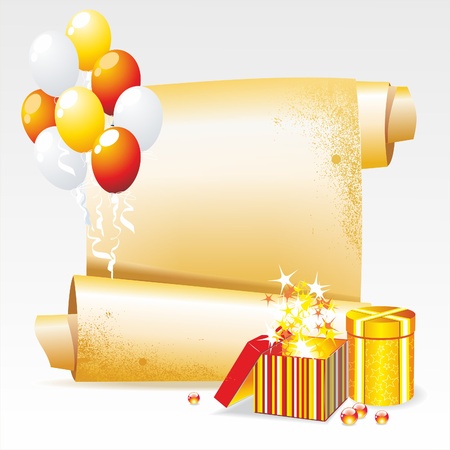 Vector Background for your Congratulations . Banner with gifts and ballons.のイラスト素材