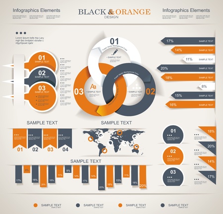 Retro infographics set  World Map and Information Graphics のイラスト素材