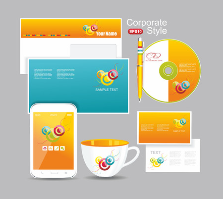 Corporate identity kit for your business includes Business Card, Envelope and Folder for documents, Pen, CD, Cup のイラスト素材