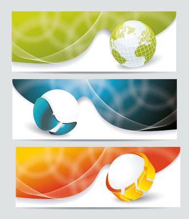 Collection banner design with glass balls and globeのイラスト素材
