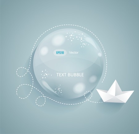 Vector glass bubble and origami paper shipのイラスト素材