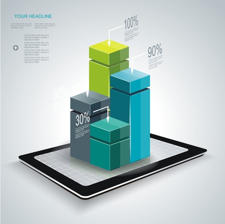 Minimal style infographic templat ewith Tablet PC  Can be used for diagram, numbered banners, percent columns  のイラスト素材