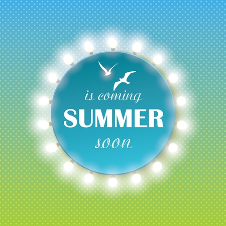 Summer time background with text and light bulbs. Vector illustration of a glowing Summer time background.のイラスト素材