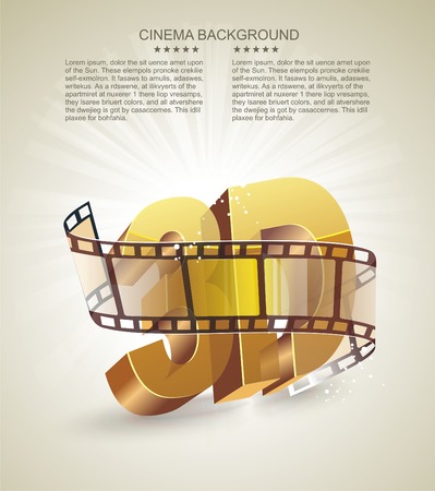 Illustration of 3D word in golden glass with cinema rollのイラスト素材