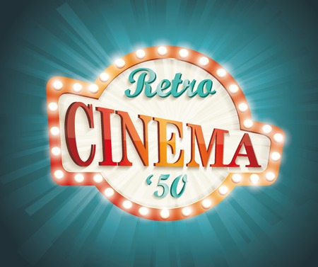 Old Cinema banner with light bulbs. Vector cinema background.のイラスト素材