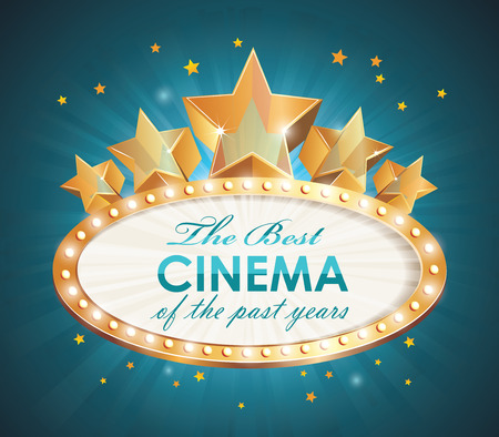 Old Cinema banner with light bulbs. Vector cinema background.のイラスト素材
