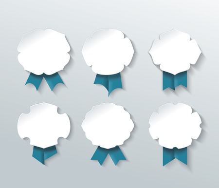 Set of paper labels with blue ribbons, vectorのイラスト素材