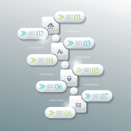 Modern infographic or option banner with 3d ellipses, circles,  and cubes  on grey background. Vector.のイラスト素材