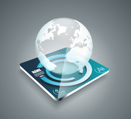 3d business abstract background - glass globe on smart panel -  vector illustrationのイラスト素材