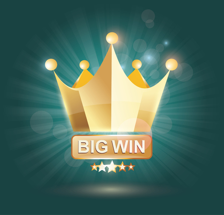 Big Win gold sign for online casino, poker, roulette, slot machines, card games. Vector design template.のイラスト素材