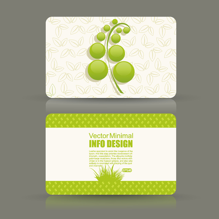 Card set eco design, organic foods shop or vegan cafe business card with green foliage.のイラスト素材