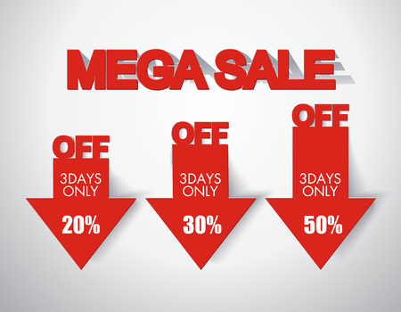 Mega sale design with red discount arrows.のイラスト素材