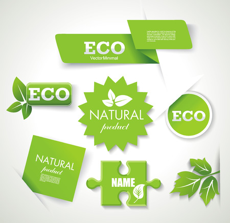 Set of eco, green, natural badges, labels, banners, stickers, vector.のイラスト素材