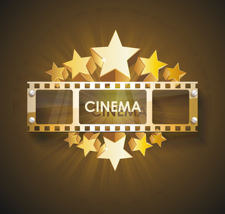 The retro cinema scoreboard with a film and golden stars, vector illustration.のイラスト素材