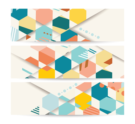 Vector banners with abstract vintage polygonal hexagon background. Geometric pattern.のイラスト素材