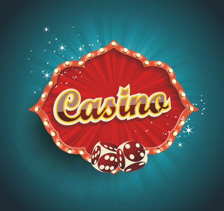 Red sign CASINO for online casino, poker, roulette, slot machines, card games.のイラスト素材
