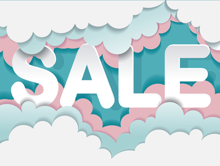 Sale banner template with cloud in candy style. Vector illustration made in paper cut out design.のイラスト素材