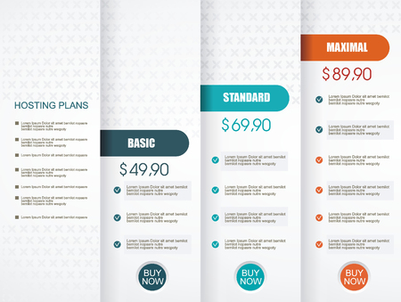 Price list widget with 3 payment plans for online services, pricing table for websites and applications.のイラスト素材