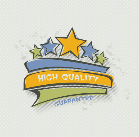 Fat label HIGH QUALITY. Paper tags,promotion  banners with stars.のイラスト素材