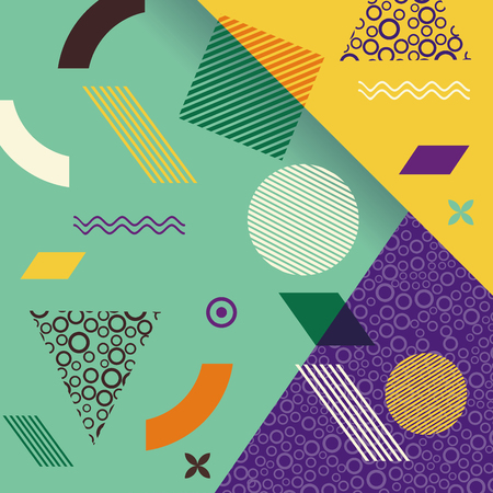 Retro design templates for brochure covers, banners, flyers and posters with abstract shapes, memphis geometric flat style.のイラスト素材