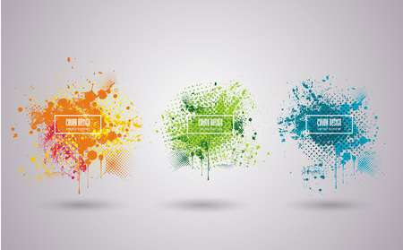 Vector set of bright ink blots with frame and place for your text.のイラスト素材