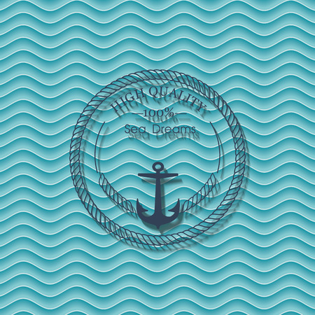 Sea label on blue waves background, vector.のイラスト素材
