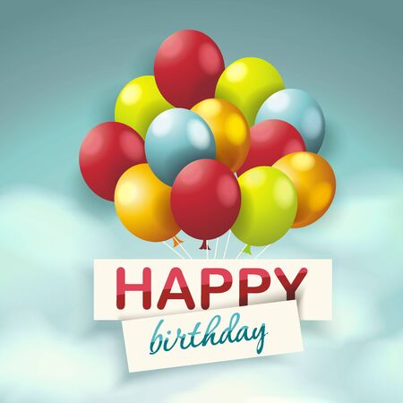 Holiday background with ballons sky with white clouds, vector background.のイラスト素材