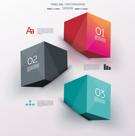 Business Design Template with bright 3d cubes. Can be used for step lines, number levels, timeline, diagram, web design. のイラスト素材