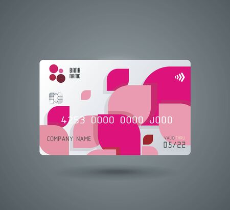 Credit card  with Abstract geometric shape from pink bricks, regtangles. Detailed abstract glossy credit card concept  for business, payment history, shopping malls, web, print.のイラスト素材