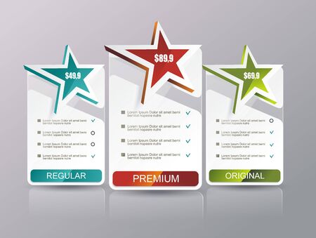 Price list widget with 3 payment plans for online services, pricing table for websites and applications.のイラスト素材