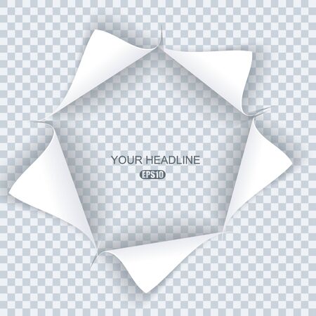 Paper sheet with torn edges paper and ragged hole for your design. Vector illustration.のイラスト素材