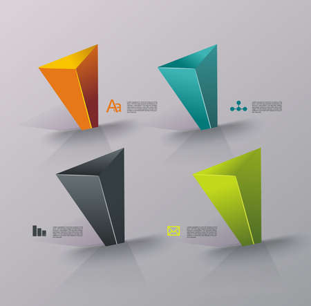 Business Design Template with bright 3d pyramids. Can be used for step lines, number levels, timeline, diagram, web design.のイラスト素材