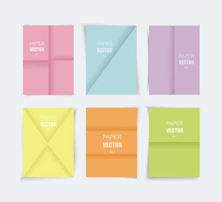 Paper folded poster set in bright colors, vector illustration.のイラスト素材