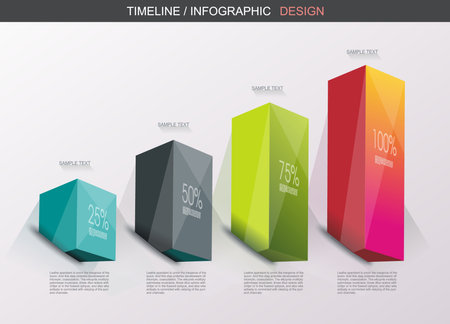 Business Design Template with bright 3d cubes. Can be used for step lines, number levels, timeline, diagram, web design.のイラスト素材