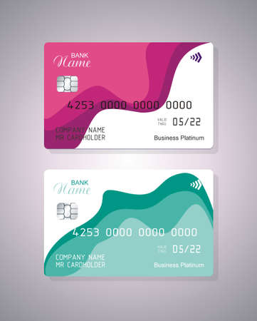 Credit card with abstract shape, waves. Detailed abstract credit card concept for business, payment history, shopping malls, web, print.のイラスト素材